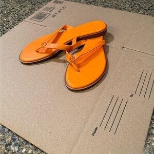 Tory Burch Bright Orange Leather Thong Sandals